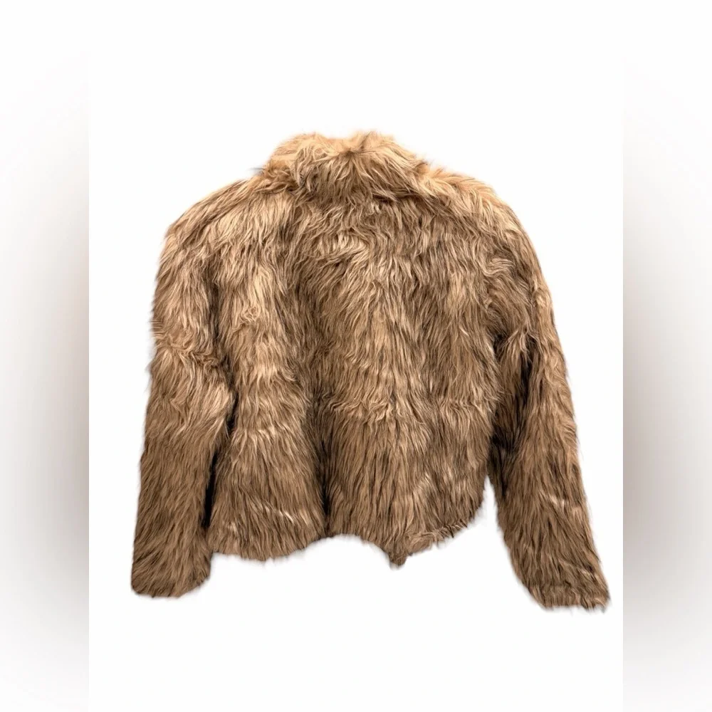 Fashion Nova Womens Jacket Faux Fur Brown Beige Pockets Lined Size Medium